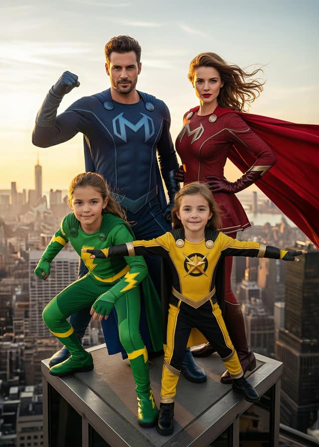 Superhero Family Rooftop Squad