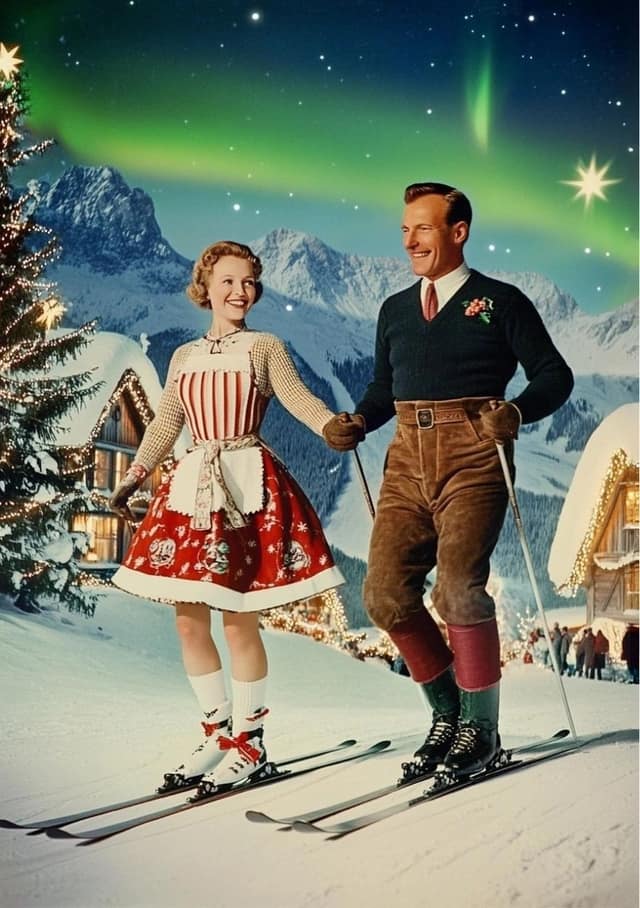Vintage Alpine Ski Couple