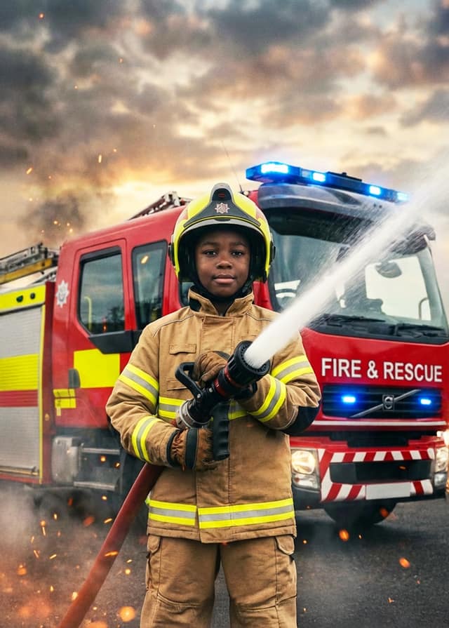 Junior Firefighter On Duty