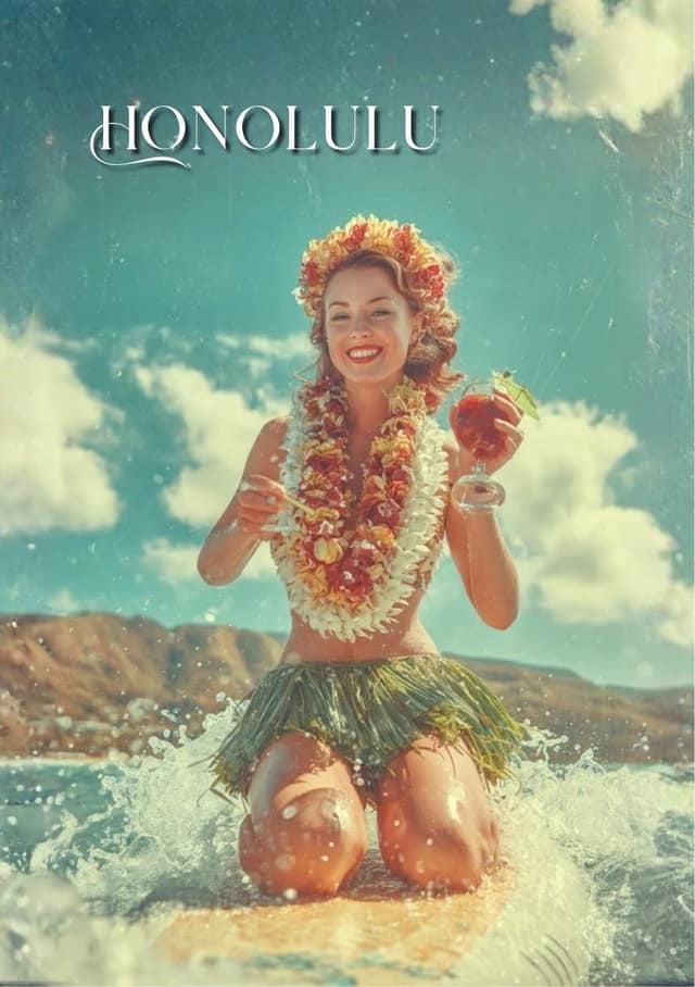 Retro Honolulu Beach Hula