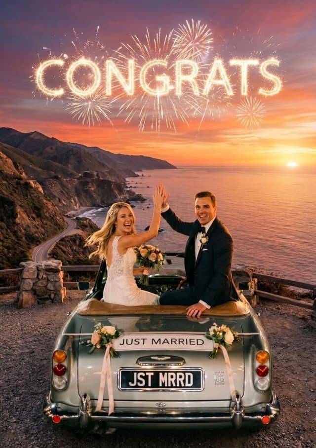 Sunset Just Married Fireworks