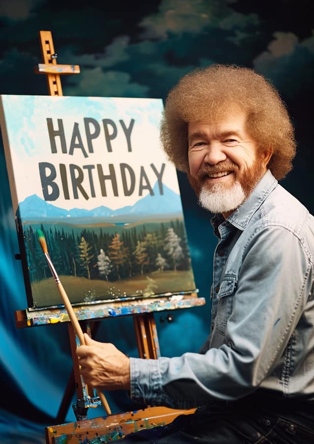 Bob Ross Painting Birthday Card