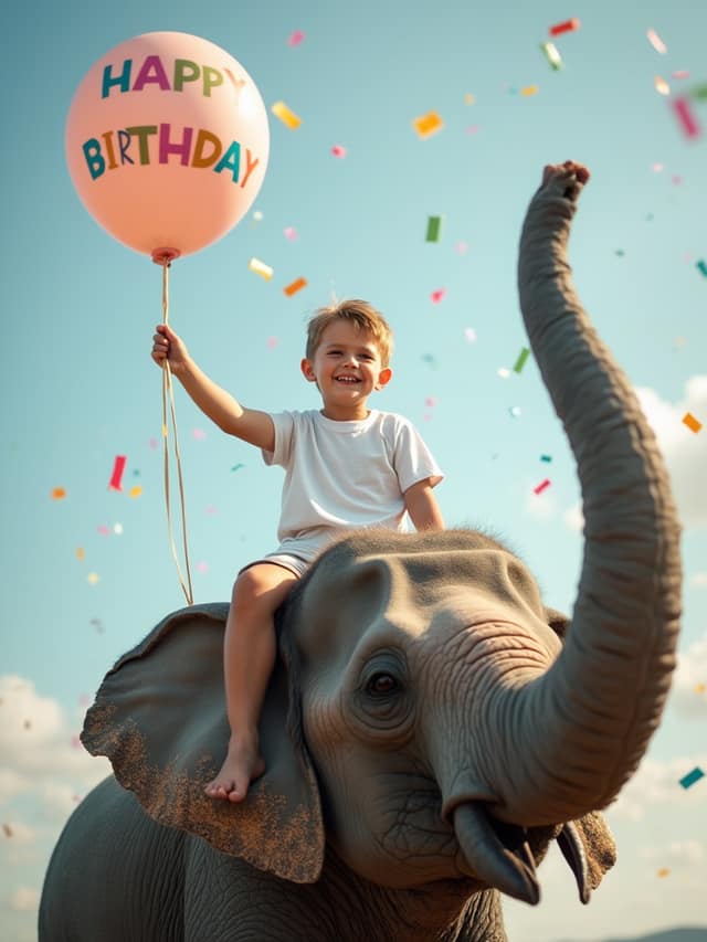 Elephant With Balloon Birthday Card