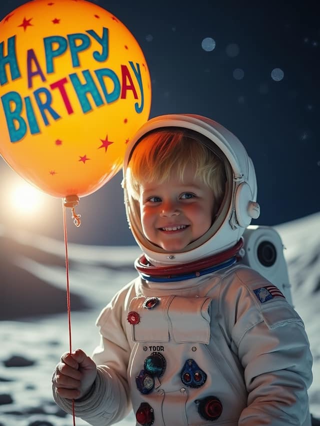 Kid In Space Birthday Card