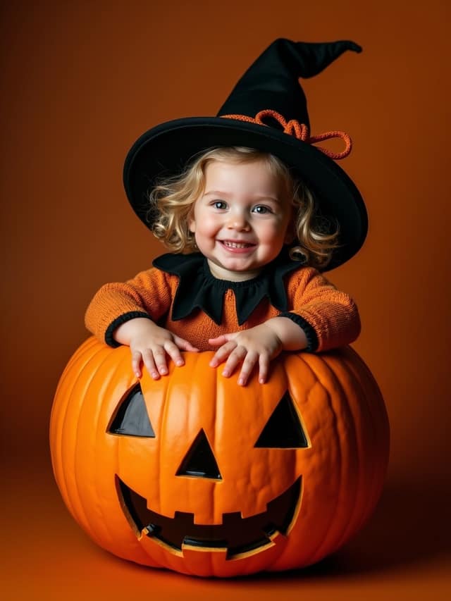 Girl In Pumpkin Halloween Card