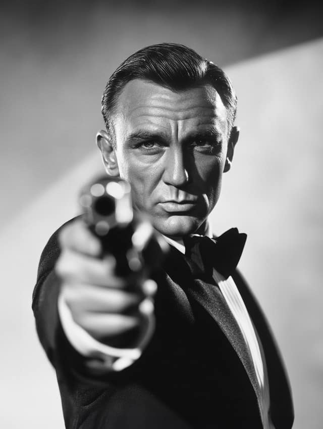 James Bond Retro Black And White Poster