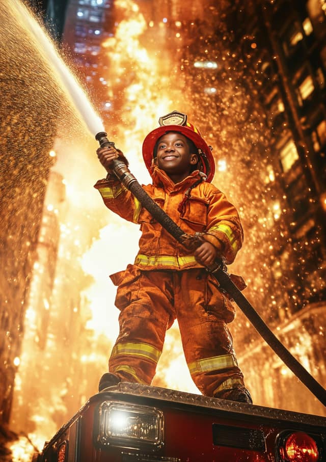 Fearless Firefighter In Action