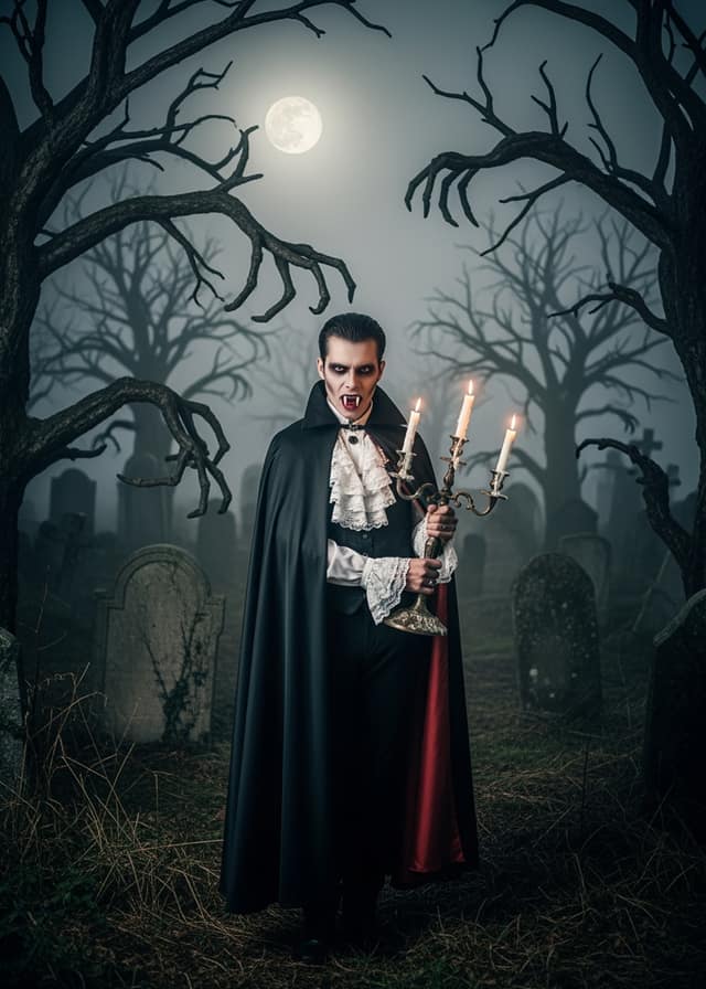 Moonlit Vampire Graveyard Scene