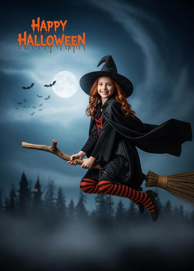 Moonlit Halloween Witch Flight