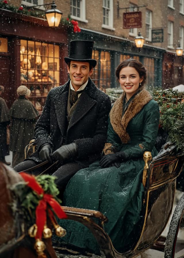 Snowy Victorian Carriage Couple
